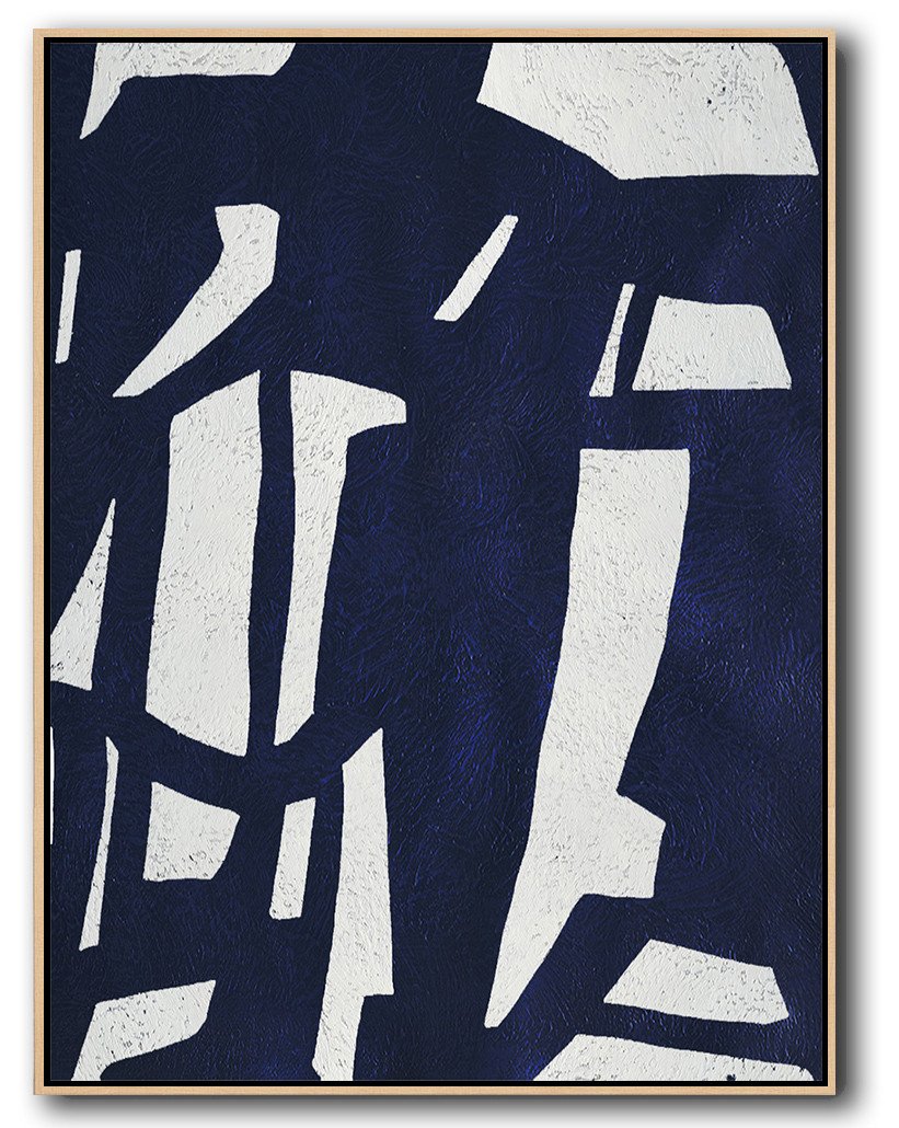 Buy Hand Painted Navy Blue Abstract Painting Online - Tropical Art Huge